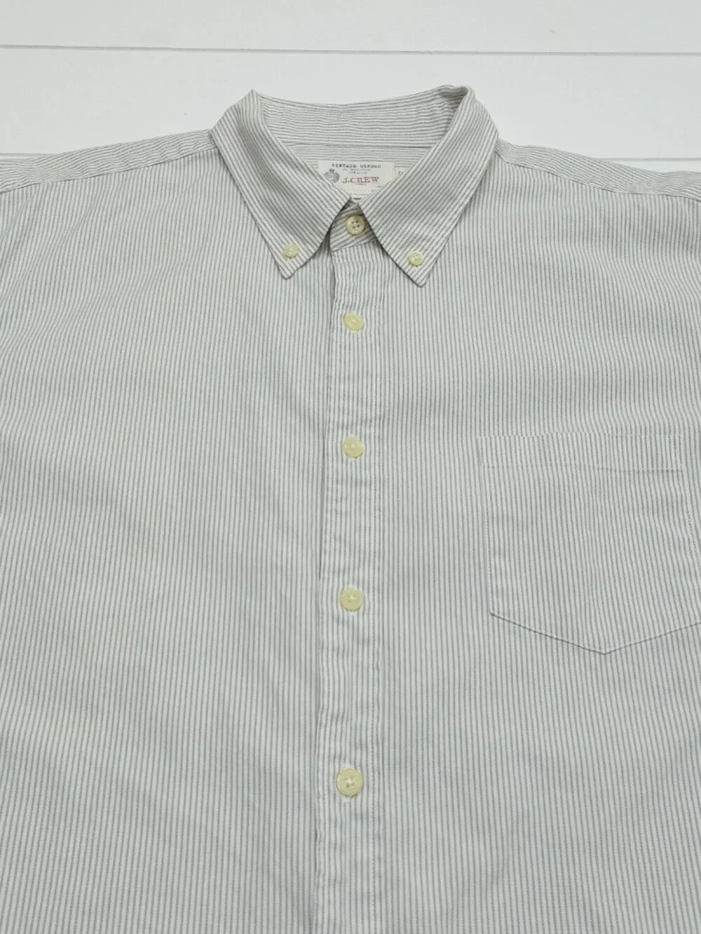 J Crew Vintage Oxford Shirt Mens XL Gray Stripe Cotton Button Down Preppy